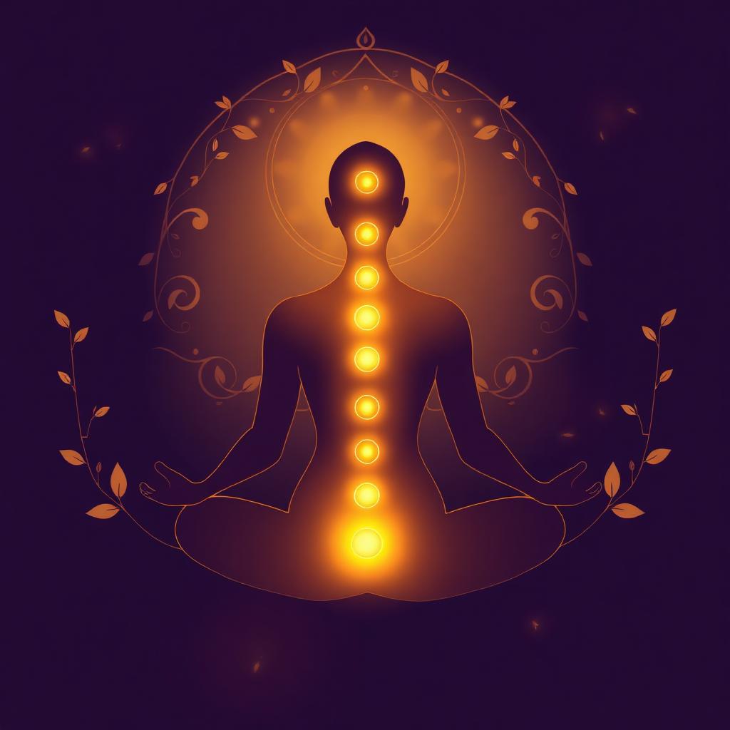The body as a living temple — glowing chakras in meditation
